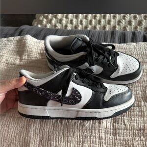 Black & White Low Top Sneakers with Paisley Swoosh